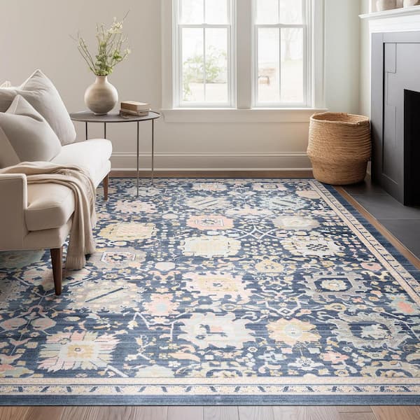 Crestwood Navy 8 ft. x 10 ft. Oriental Indoor Area Rug