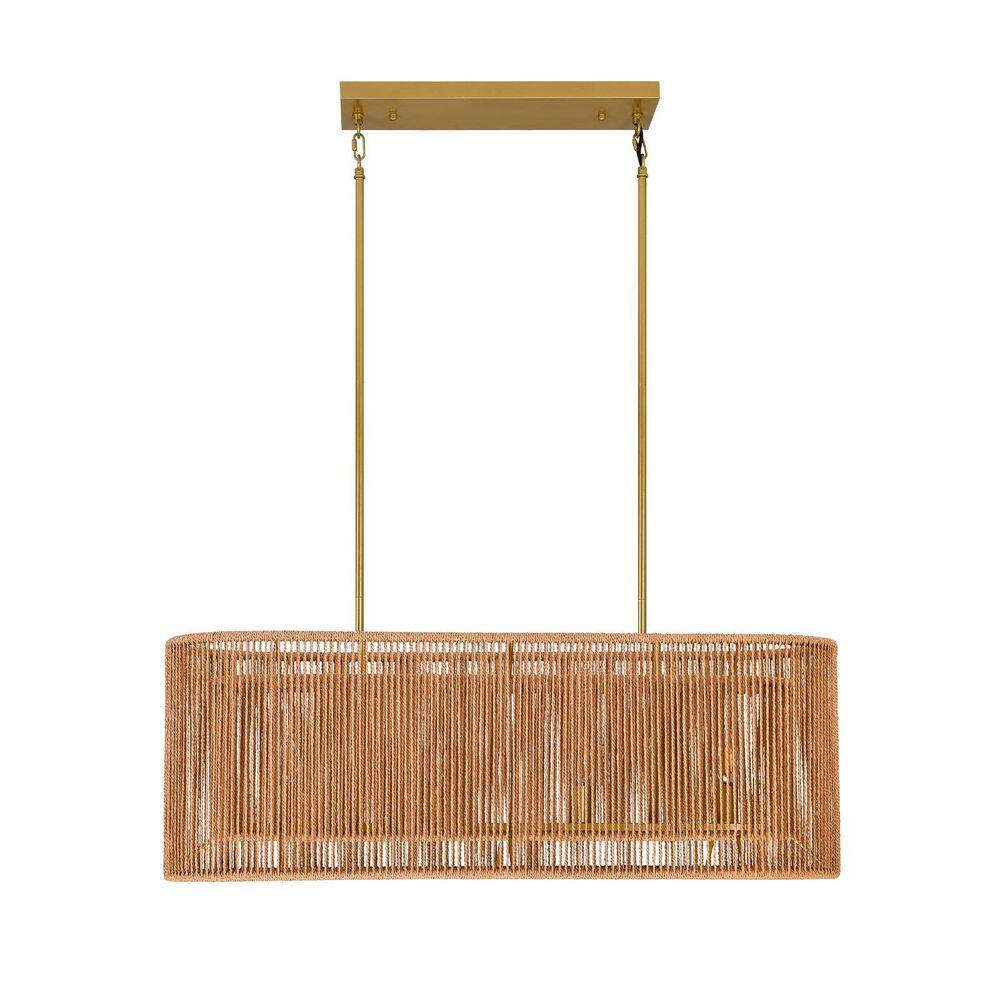 Boho 4-Light Painted Gold Finish Farmhouse Rectangle Chandelier with 2-Tier Natural Rattan Shade for Kitchen Island price history on PriceWatchPro