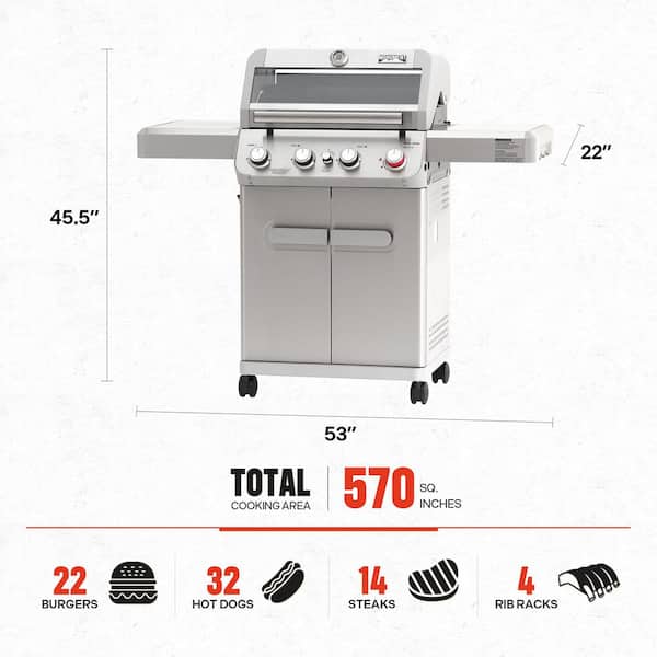 Mesa 4-Burner Propane Gas Grill with Clear View Lid, LED Control Knobs, Broil Zone, and Folding Side Shelves