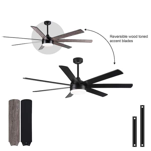Coastal 72 in. Smart Indoor Matte Black Large Ceiling Fan with Light and Reversible Dual-Finish Blades