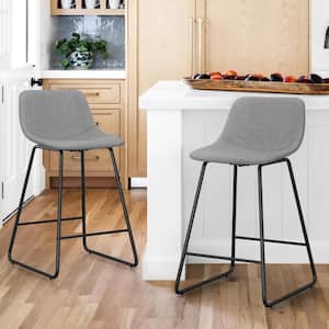 Alexander 24 in. Gray Bar Stools Low Back Metal Frame Counter Height Bar Stool With Fabric Upholstery Seat (Set of 2)