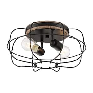 Lyam 14 in. 2-Light Matte Black Flush Mount with Cage Style Shade and No Bulbs Included