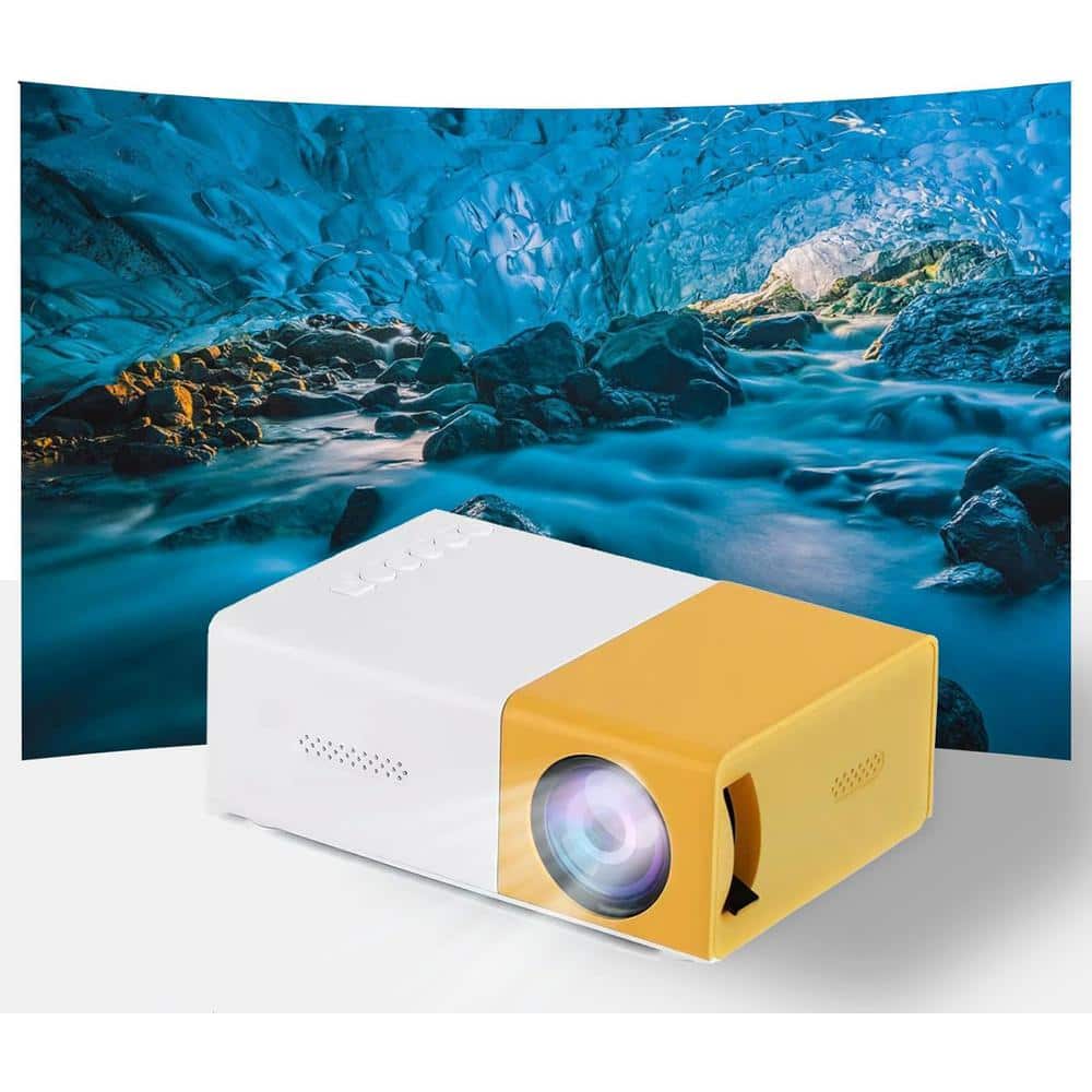 Compact Yellow and White Mini Projector with HDMI and USB Support