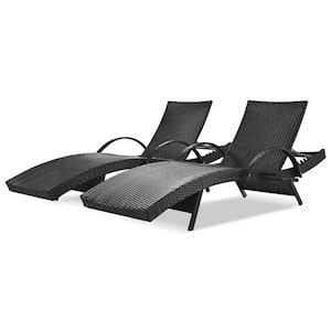Set of 2 Wicker Outdoor Lounge Chair, Reclining Chair in Black, Adjustable Backrest