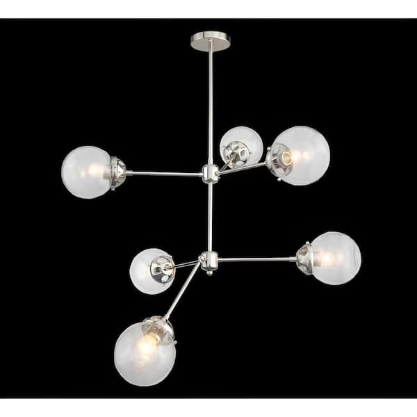 Unbranded Junipero 6-Light Polished Chrome Chandelier for Living Room dinning room with No Bulbs Included