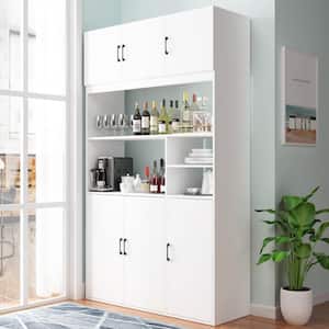 White Large Kitchen Pantry Organizers Buffet With Doors and Shelves