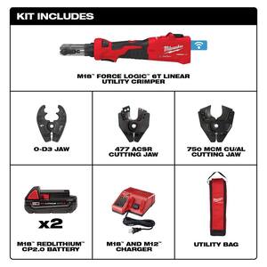 M18 18V Lithium-Ion Cordless FORCE LOGIC 6-Ton Utility Crimping Kit with O-D3 Jaw