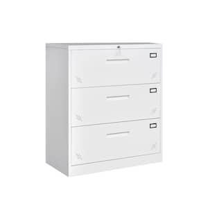 3-Drawer White 40 in. H x 35 in. W x 18 in. D Metal Steel Lateral File Cabinet for Legal/Letter A4 Size