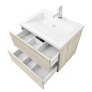 Air Wall Mount 30 in. W x 19 in. D x 20 in. H Floating Bath Vanity in Light Oak with White Cultured Marble Top