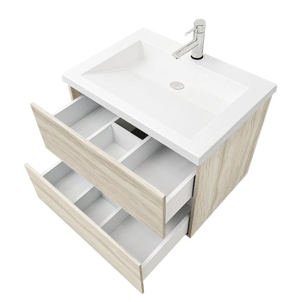Air Wall Mount 30 in. W x 19 in. D x 20 in. H Floating Single Sink Bath Vanity in Light Oak W/White Cultured Marble Top