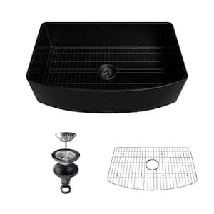 33 in. Undermount Farmhouse Single Bowl Black Fine Fireclay Workstation Kitchen Sink with Accessories
