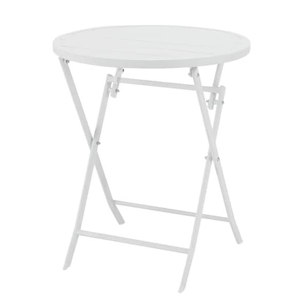Photo 1 of 24.6 in. White Metal Folding Round Outdoor Patio Bistro Table