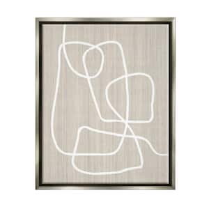 White Line Beige Grain Pattern Modern by Alpenglow Workshop Floater Frame Abstract Wall Art Print 31 in. x 25 in. .