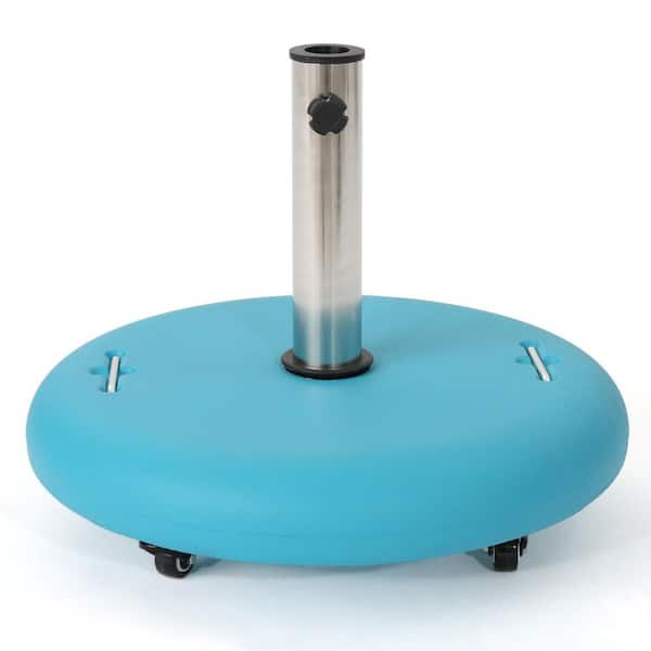 91 lb. Round Concrete Wheelie Patio Umbrella Base with Stainless Steel Holder in Teal