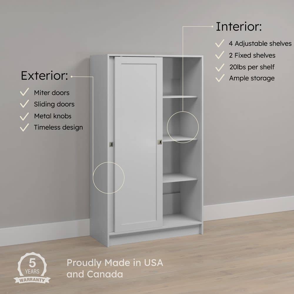 Elite Plus White 65 in. Accent Cabinet Office Storage Cabinet with 4 Adjustable Shelves and Sliding Doors