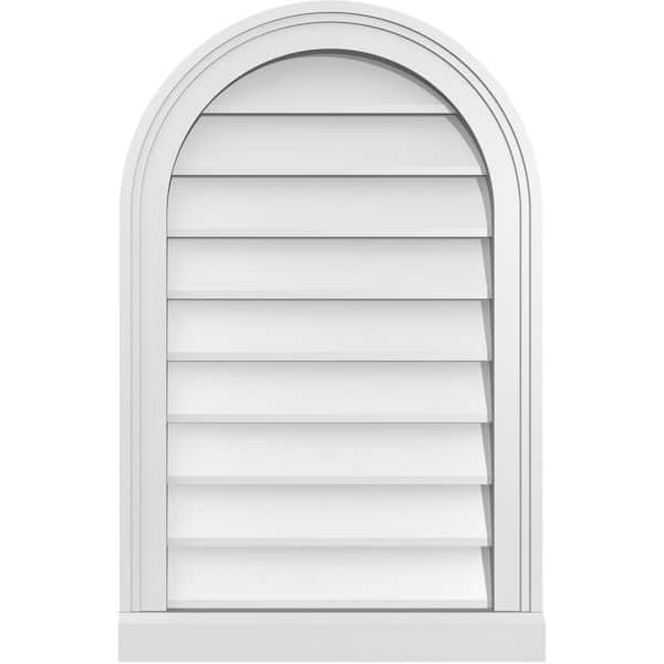 Ekena Millwork 18 in. x 28 in. Round Top White PVC Paintable Gable Louver Vent Non-Functional
