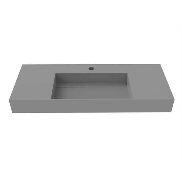 Juniper 48 in. Wall Mount Solid Surface Single-Basin Rectangle Bathroom Sink in Matte Gray