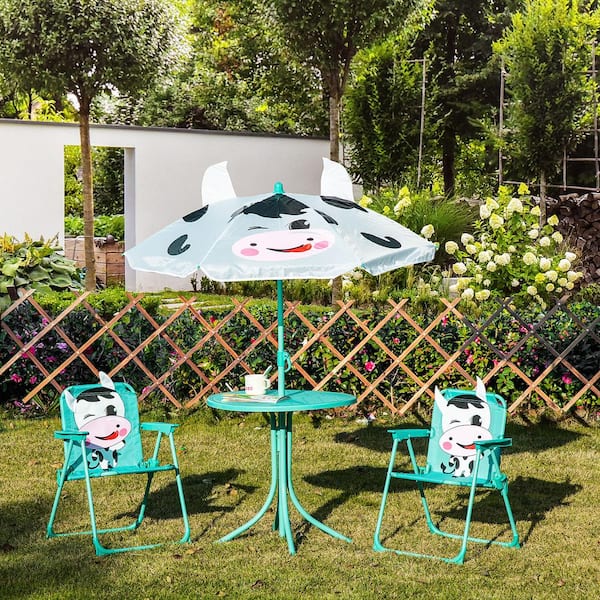 Unbranded 4-Piece Patio Bistro Set Metal Outdoor Dining Set Outdoor Folding Garden Furniture with Adjustable Sun Umbrella