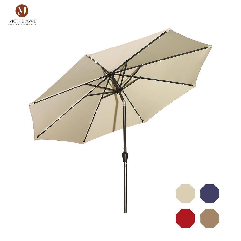 10 ft Beige Aluminum Market Patio Umbrella with LED Lights