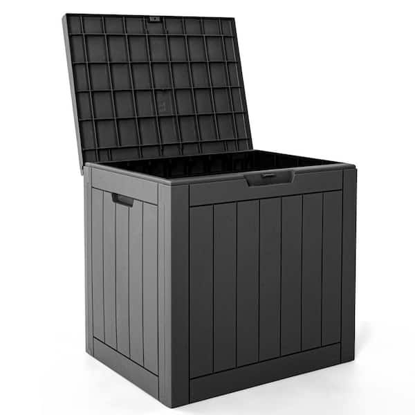PamaPic 31 Gal. Black Resin Wood Look Outdoor Storage Deck Box with Lockable Lid