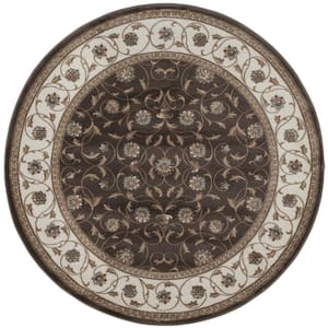 Pisa Brown 5 ft. Round Traditional Oriental Floral Scroll Area Rug