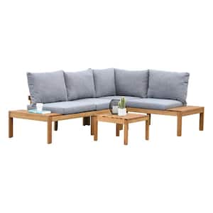 Amazonia 3-Piece Wood Patio Conversation Set with Grey Cushions