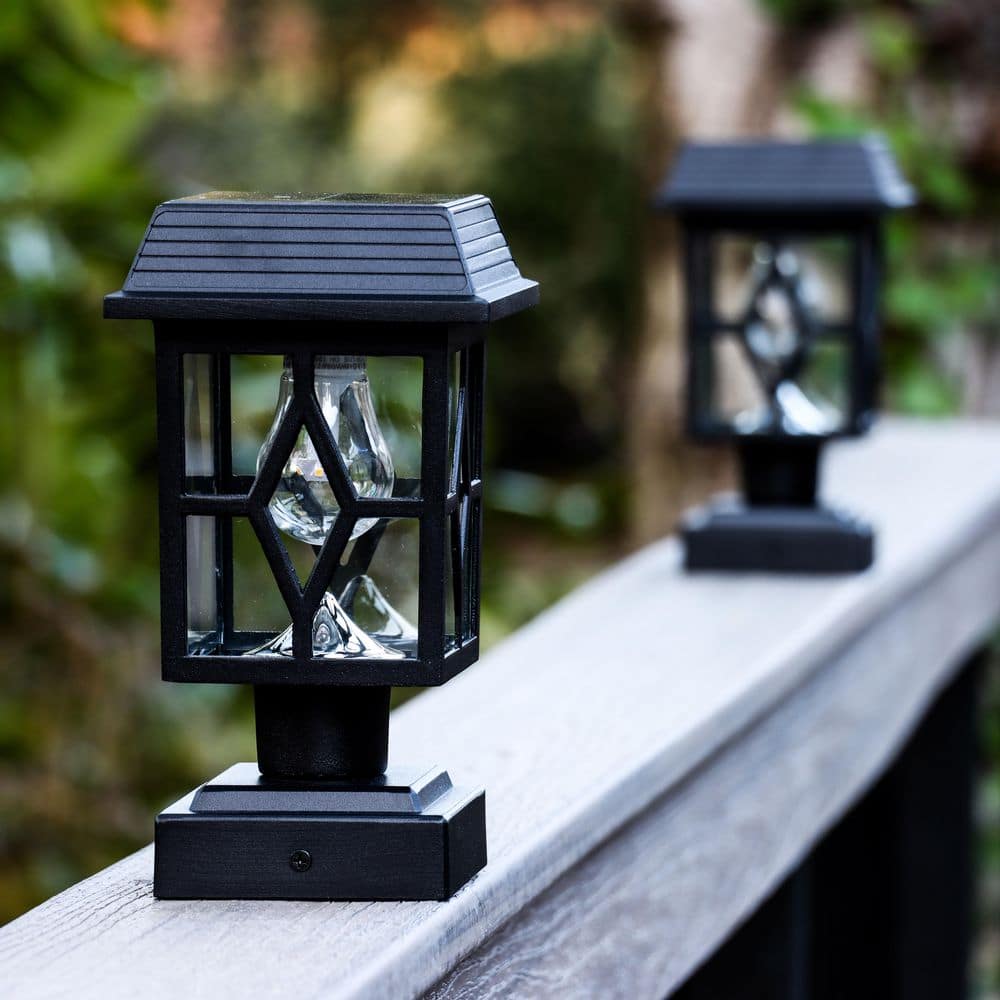 Luna II Black Cast Aluminum Solar LED Post Cap Lights, 2-Pack