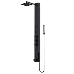 Bowery 58 in. H x 5 in. W 4-Jet Shower Panel System with Square Rainhead, Tub Filler and Hand Shower Wand in Matte Black