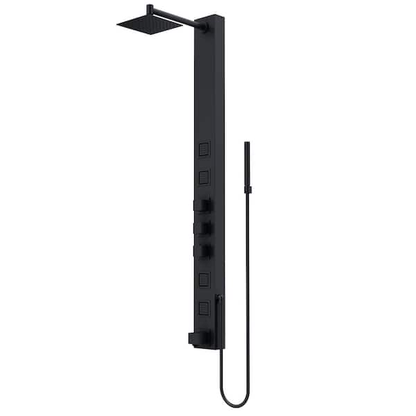 VIGO Bowery 58 in. H x 5 in. W 4-Jet Shower Panel System with Square Rainhead, Tub Filler and Hand Shower Wand in Matte Black