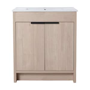 30 in. W x 18.3 in. D x 34.3 in. H Free-standing Bath Vanity in Light Brown with White Ceramic Vanity Top