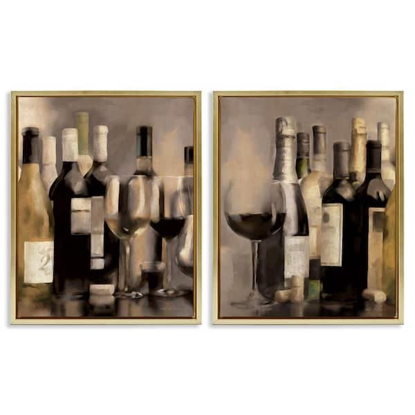 Stupell Industries Kitchen Wine Bottles Setup by Carol Robinson 2-Pieces Gold Floater Frame Food Graphic Art Print 21 in. x 17 in.