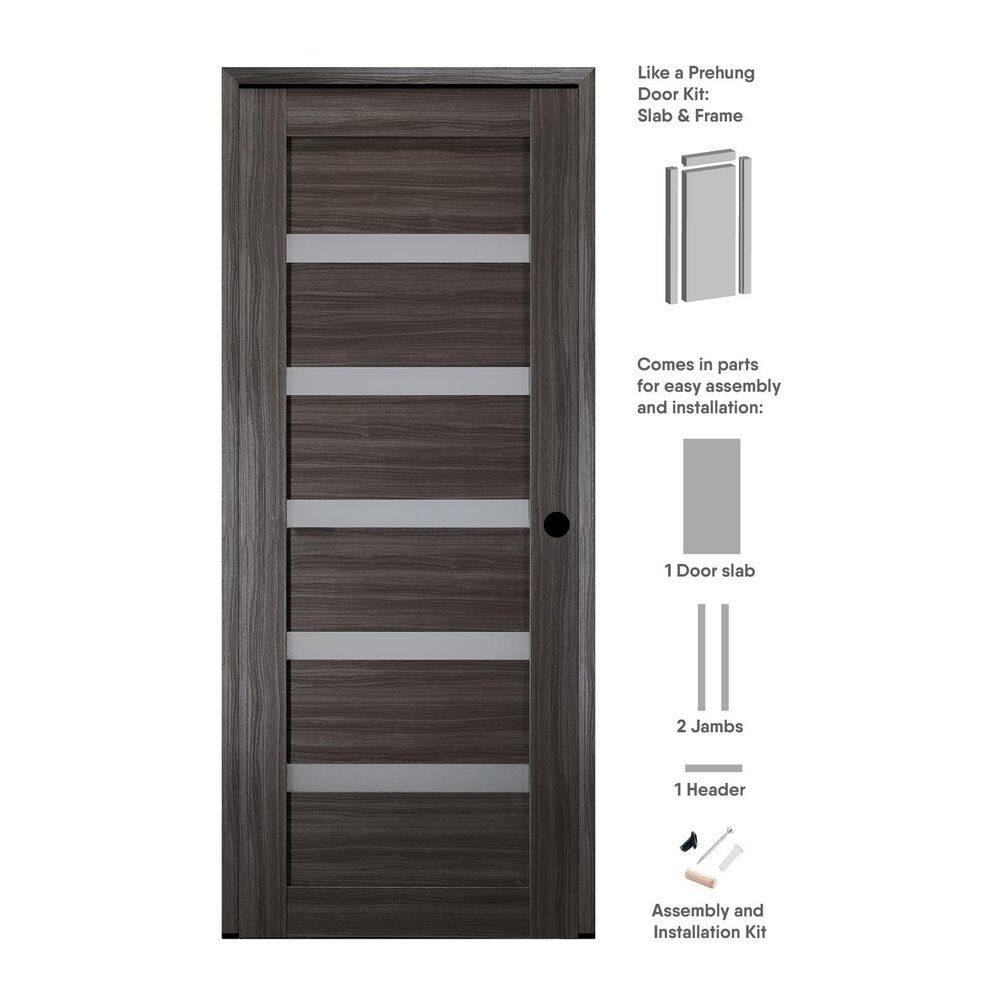 Leora N DIY-Friendly 32 in. x 84 in. Left-Hand 6-Lite Frosted Glass Gray Oak Composite Single Prehung Interior Door price history on PriceWatchPro