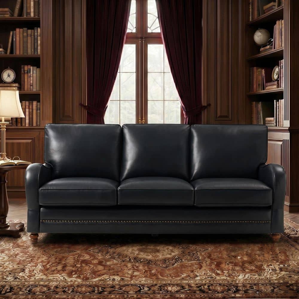 Brandon Traditional 82.5 in. Rectangle Slope Arm Genuine Leather Sofa in Black price history on PriceWatchPro