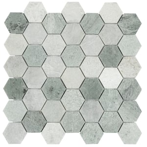 Icelandic Green Hexagon 12 in. x 12 in. Polished Marble Mesh-Mounted Floor and Wall Mosaic Tile (9.8 sq. ft./case)