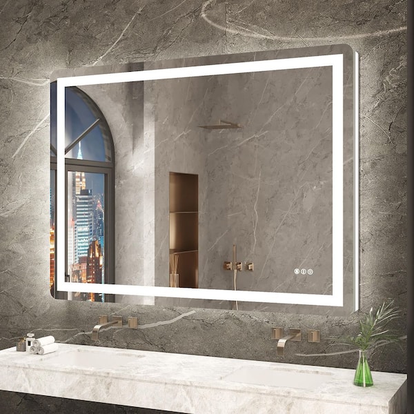 48 in. W x 36 in. H Rectangular Frameless Front and Backlit LED Lighted Wall Mounted Bathroom Vanity Mirror