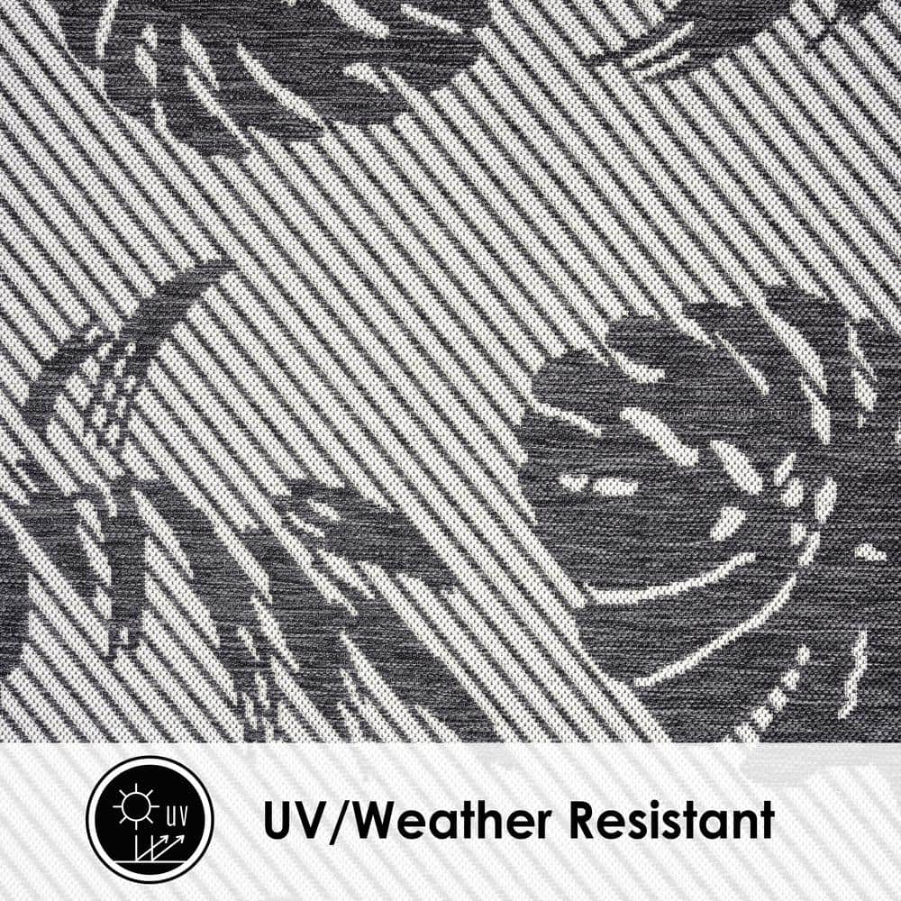 Tropical Island Vibes Silver-Black Synthetic 8' x 10' Area Rug