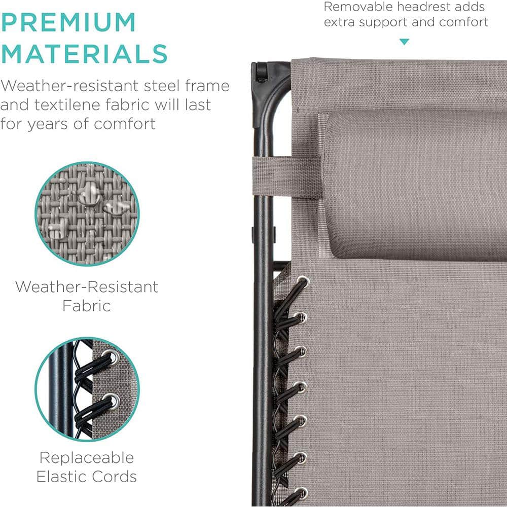Ice Gray Zero Gravity Outdoor Lounger with Canopy and Side Tray