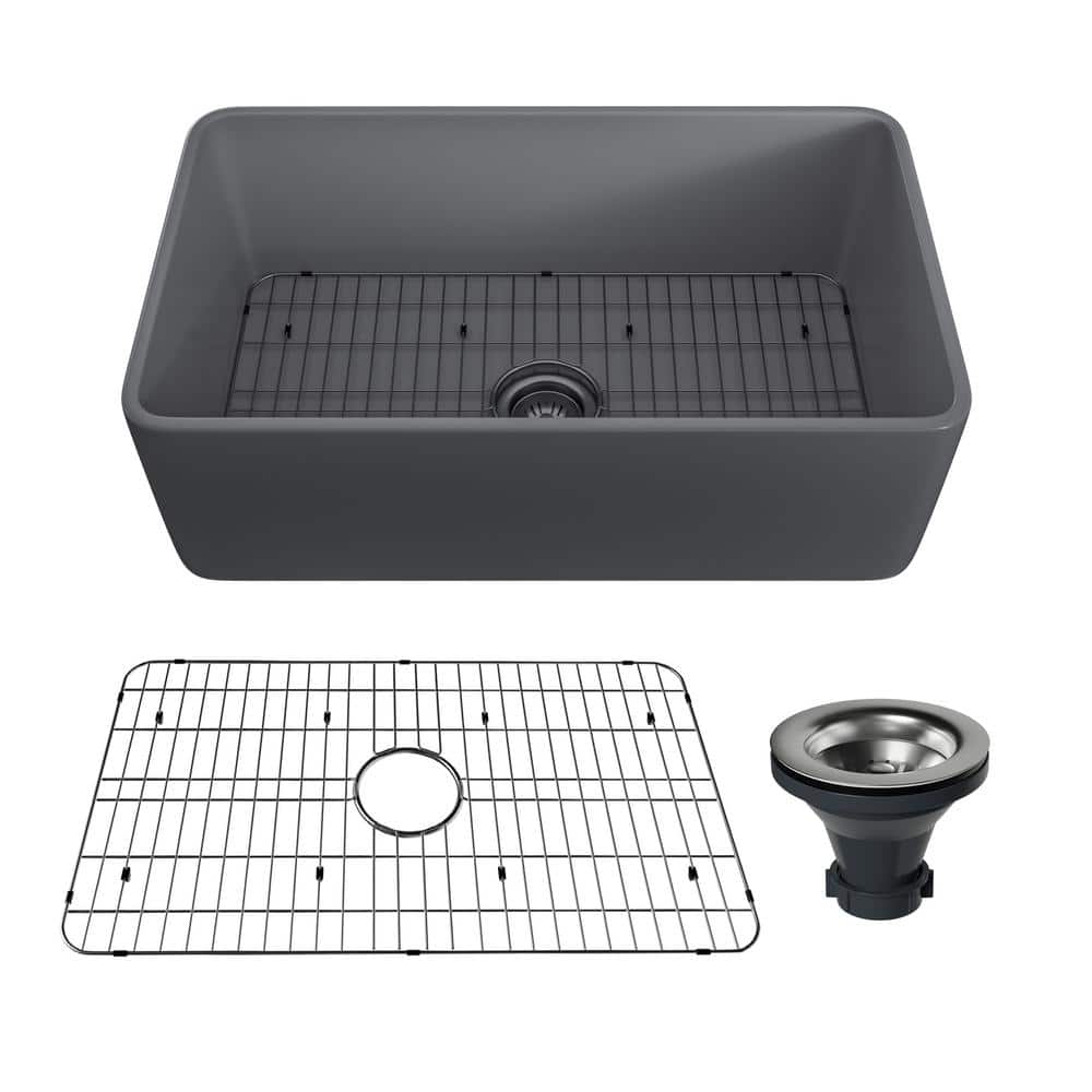Gray Fireclay Single Bowl Farmhouse Kitchen Sink