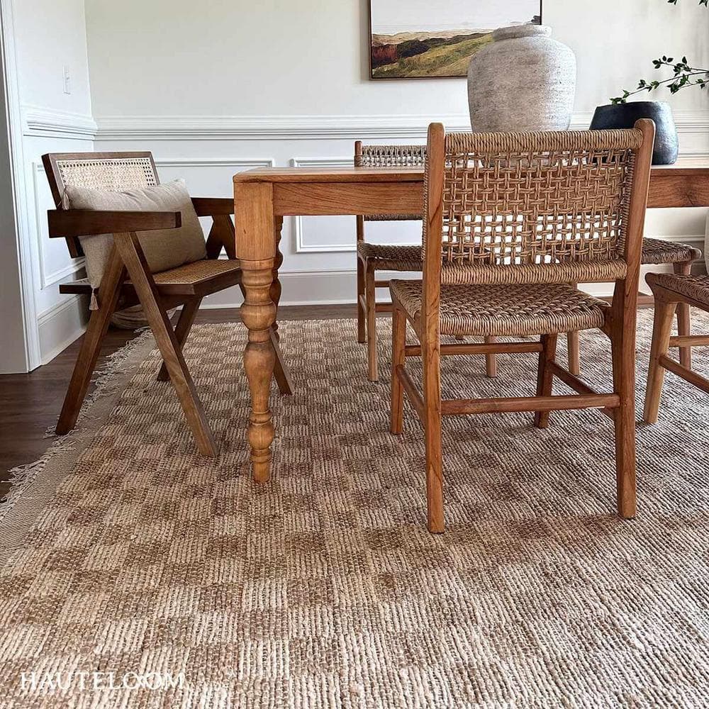 Handmade Light Brown and Beige Jute Rectangle Area Rug 5' x 7'