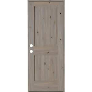 30 in. x 80 in. Rustic Knotty Alder Square Top V-Grooved Right-Hand/Inswing Grey Stain Wood Prehung Front Door