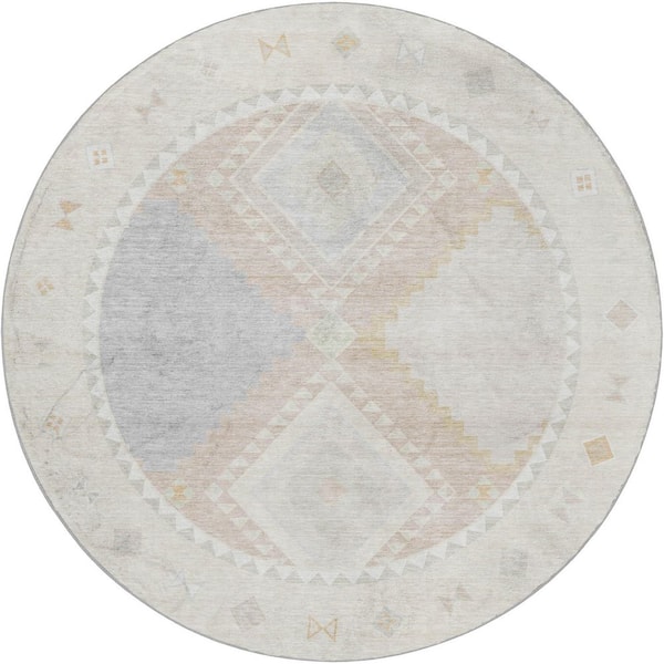 Dream Shag Premium Machine Washable Abstract ADS177 Gray 8 ft. x 8 ft. Round Rug