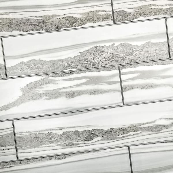 Black Diamond Straight Edge Subway 3 in. x 6 in. Glossy Glass Peel and Stick Decorative Tile Sample (1 sq. ft./Case)