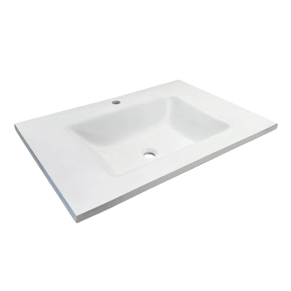31'' White Concrete Single Bathroom Vanity Top with Integral Sink