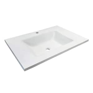 31 in. W x 22 in. D Concrete Single Basin Vanity Top in White with White Rectangle Basin