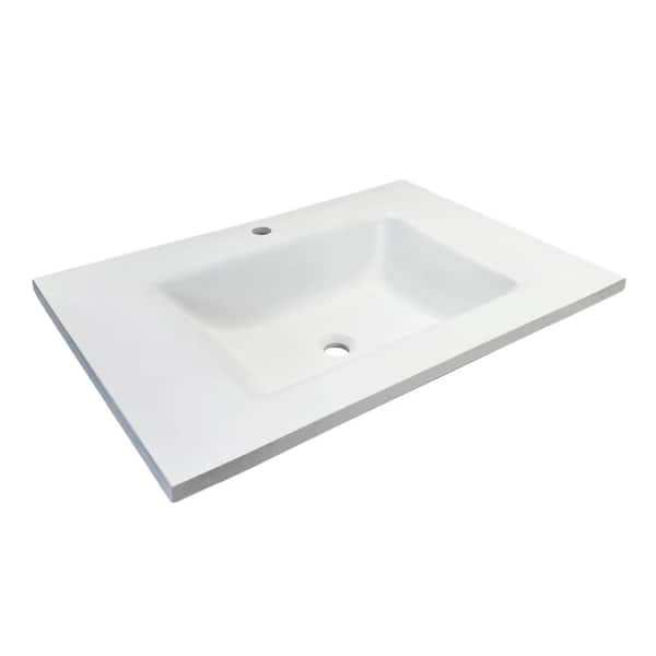 Bellaterra Home 31 in. W x 22 in. D Concrete Single Basin Vanity Top in White with White Rectangle Basin