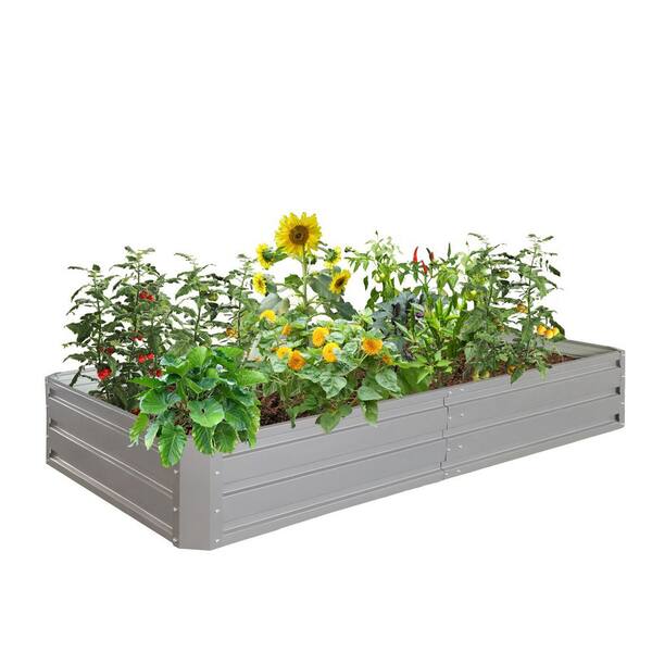 Unbranded - 6 x 3 x 1 ft. Gray Rust-Proof Metal Rectangular Outdoor Garden Bed Planter Box for Vegetables Flowers Herb (2-Pack)