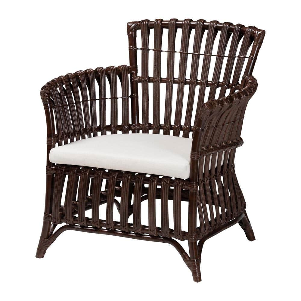 Brooklyn Bohemian Very Dark Brown Rattan Arm Chair with Cushion