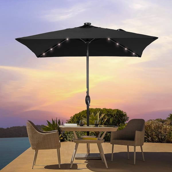 Sonkuki 6.5 ft. x 6.5 ft.LED Square Patio Market Umbrella - Stylish, Sun-Protective, Enhance Your Outdoor Oasis, Black