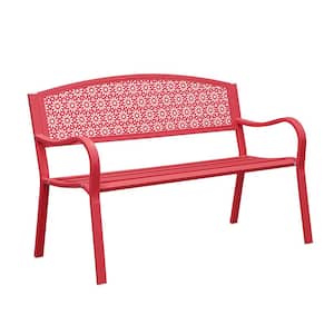 49 in. 2-Person Red Metal Outdoor Garden Bench