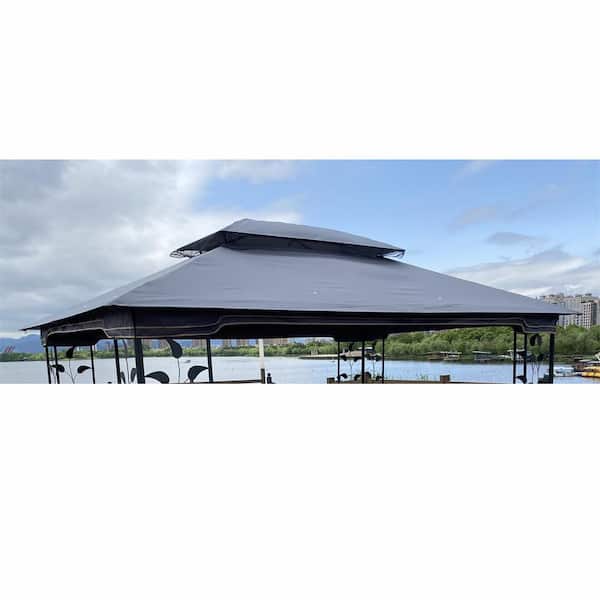 Unbranded Replacement Canopy Cover Only, 13 x 10 ft. Patio Double Roof Gazebo Canopy Top Fabric (Frame Not Include), Gray